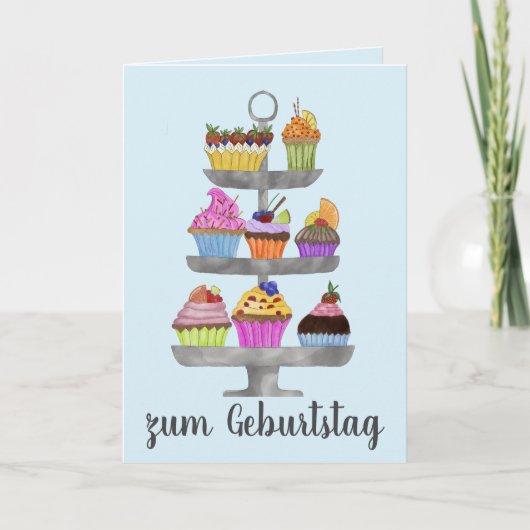 Waterverf cupcakes German Birthday Kaart (Voorkant)