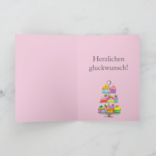Waterverf cupcakes German Birthday Kaart (Binnen)