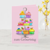 Waterverf cupcakes German Birthday Kaart (Gele Bloem)
