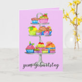 Waterverf cupcakes German Birthday Kaart (Gele Bloem)