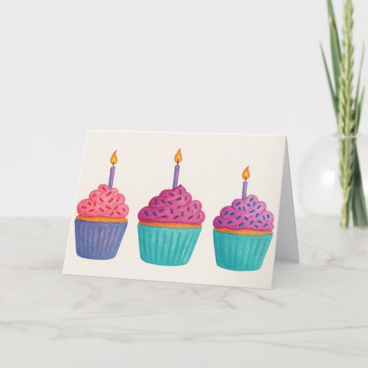 Waterverf Cupcakes Kaart (Voorkant)