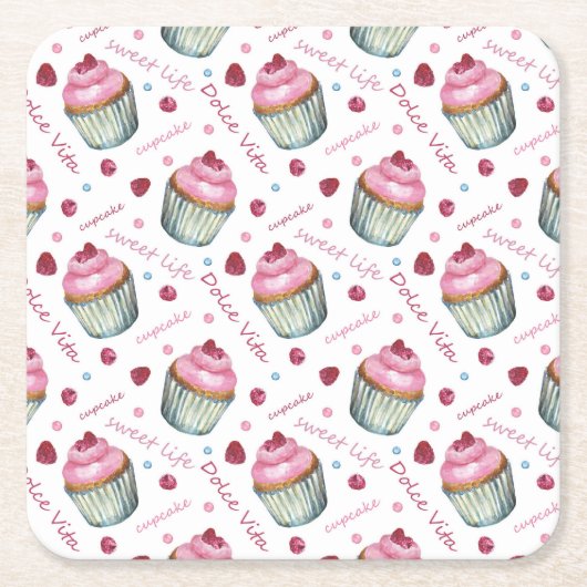 Waterverf cupcakes kartonnen onderzetters (Voorkant)
