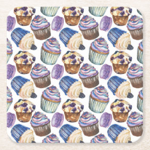 Waterverf cupcakes kartonnen onderzetters