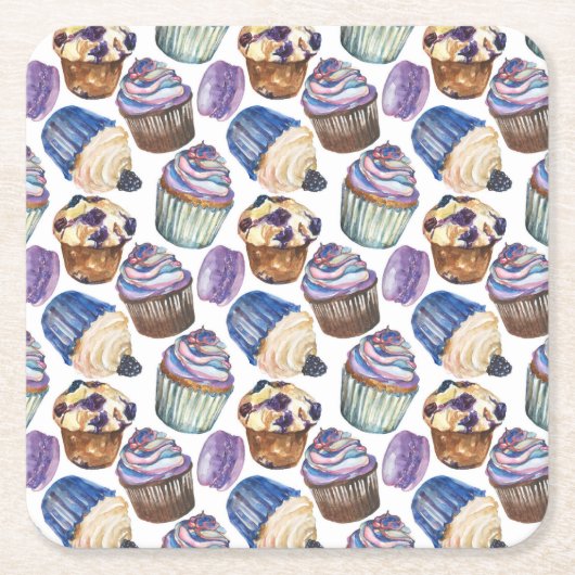 Waterverf cupcakes kartonnen onderzetters (Voorkant)
