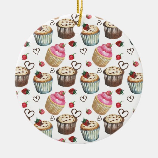 Waterverf cupcakes keramisch ornament (Voorkant)