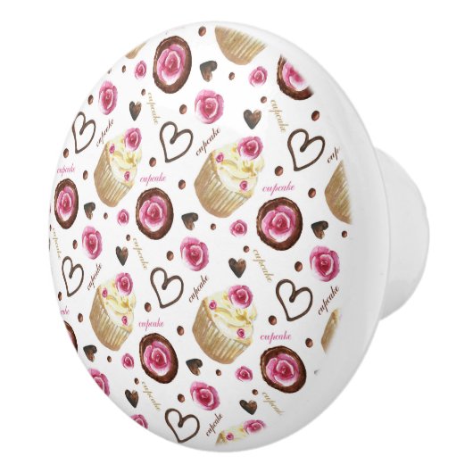 Waterverf cupcakes keramische knop (Rechts)