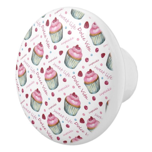 Waterverf cupcakes keramische knop (Rechts)