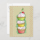 Waterverf cupcakes. Keukenillustratie. Briefkaart (Voorkant / Achterkant)