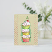 Waterverf cupcakes. Keukenillustratie. Briefkaart (Staand voorkant)