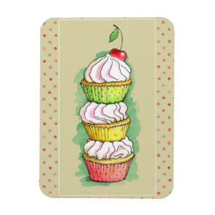 Waterverf cupcakes. Keukenillustratie. Magneet
