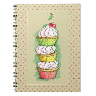 Waterverf cupcakes. Keukenillustratie. Notitieboek