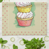 Waterverf cupcakes. Keukenillustratie. Theedoek (Gevouwen)
