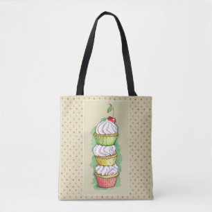 Waterverf cupcakes. Keukenillustratie. Tote Bag