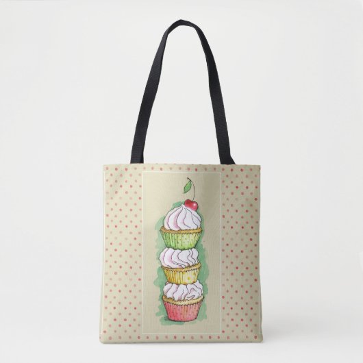 Waterverf cupcakes. Keukenillustratie. Tote Bag (Voorkant)