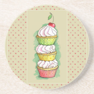 Waterverf cupcakes. Keukenillustratie. Zandsteen Onderzetter