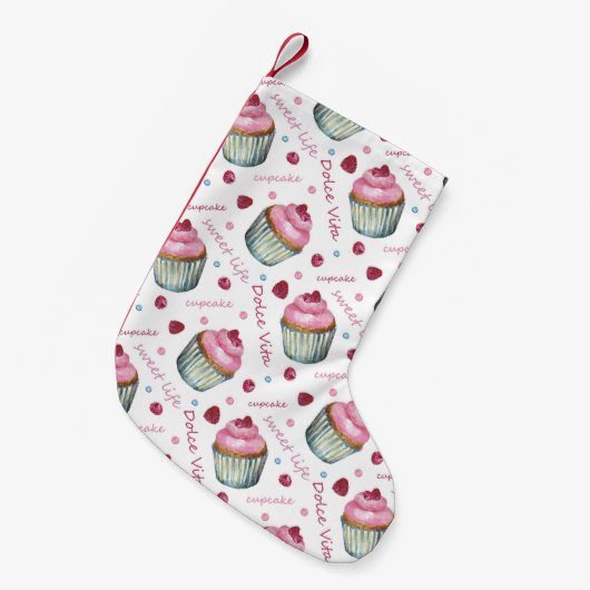 Waterverf cupcakes kleine kerstsok (Voorkant (Hangend))
