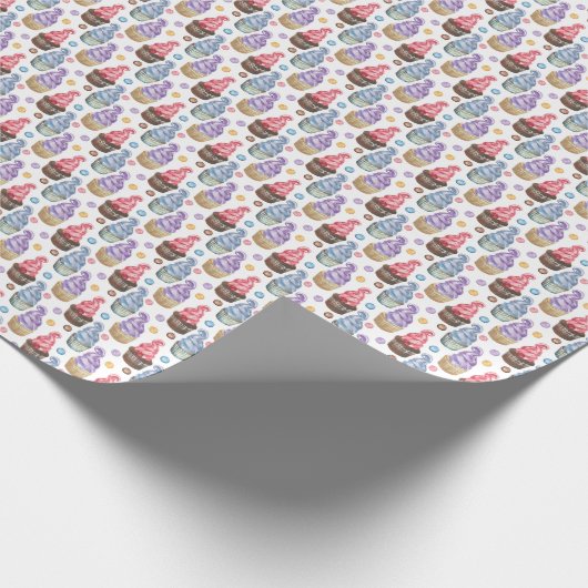 Waterverf cupcakes kleurig cadeaupapier (Hoek)