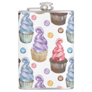 Waterverf cupcakes kleurig heupfles