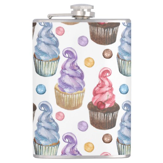 Waterverf cupcakes kleurig heupfles (Voorkant)