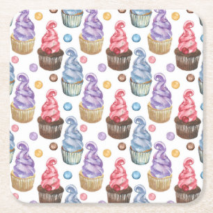Waterverf cupcakes kleurig kartonnen onderzetters