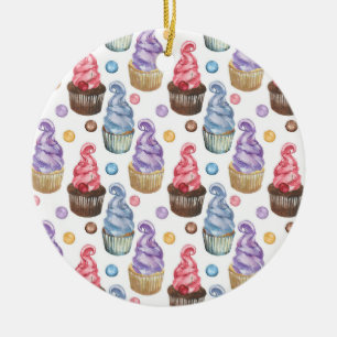Waterverf cupcakes kleurig keramisch ornament