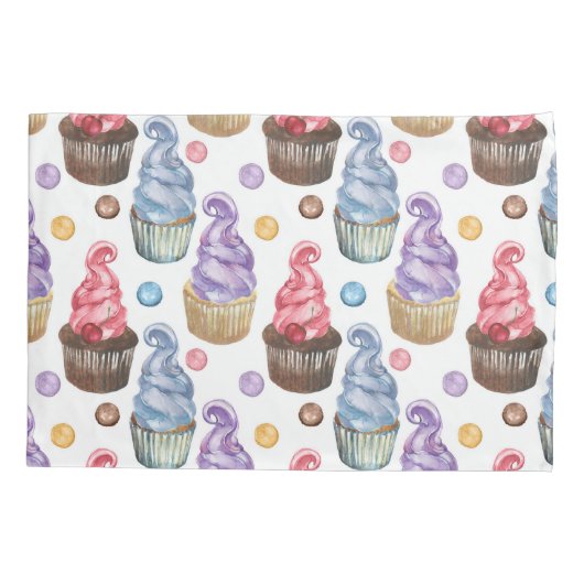 Waterverf cupcakes kleurig kussensloop (Achterkant)