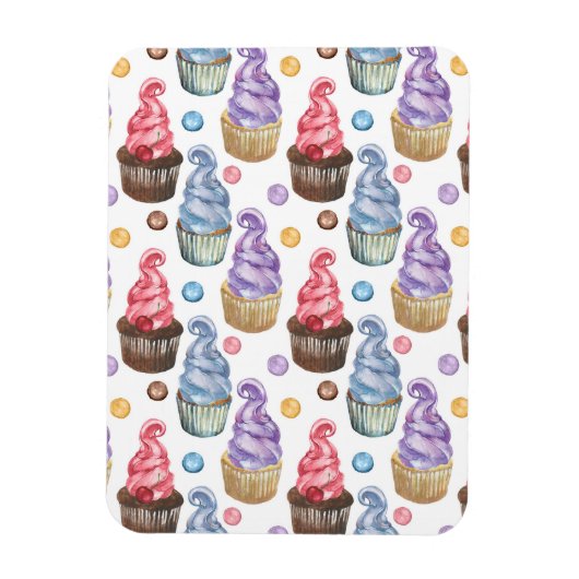 Waterverf cupcakes kleurig magneet (Verticaal)