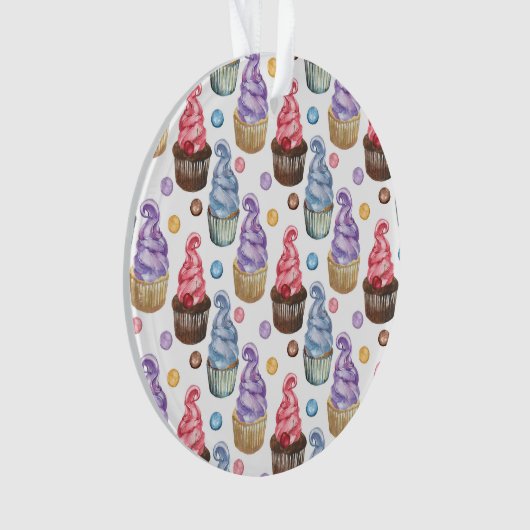 Waterverf cupcakes kleurig ornament (voorkant)