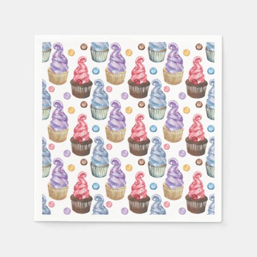 Waterverf cupcakes kleurig servet (Voorkant)
