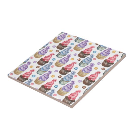 Waterverf cupcakes kleurig tegeltje (Zijkant)