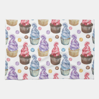 Waterverf cupcakes kleurig theedoek
