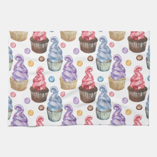 Waterverf cupcakes kleurig theedoek (Horizontaal)