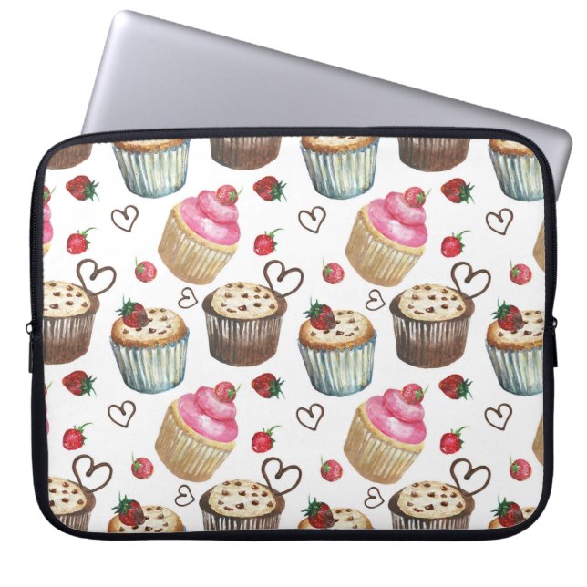 Waterverf cupcakes laptop sleeve (Voorkant)