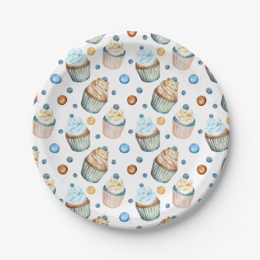 Waterverf cupcakes papieren bordje (Voorkant)