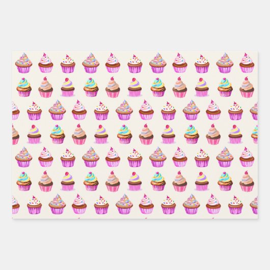 Waterverf Cupcakes Patroon Inpakpapier Vel (Voorkant 3)