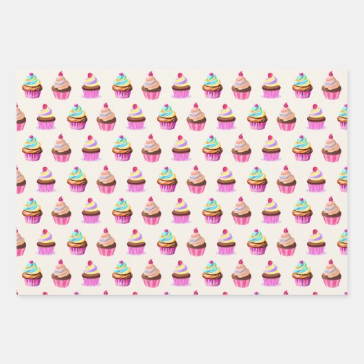 Waterverf Cupcakes Patroon Inpakpapier Vel (Voorkant 2)