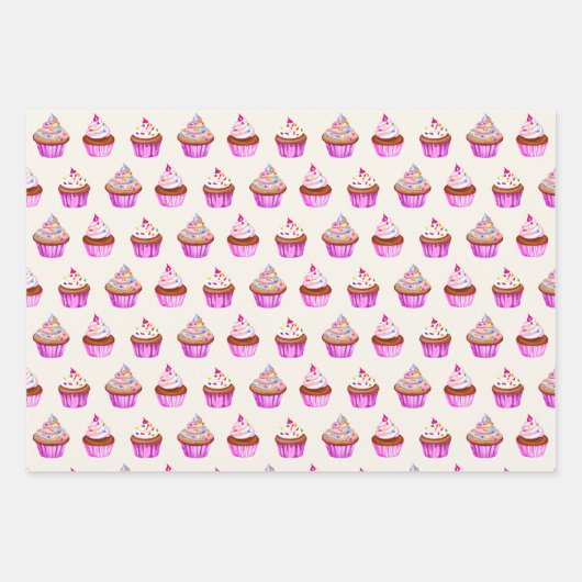 Waterverf Cupcakes Patroon Inpakpapier Vel (Voorkant)
