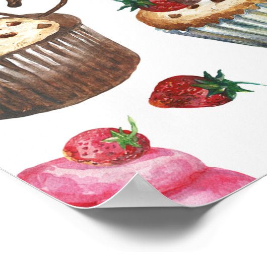 Waterverf cupcakes poster (Hoek)