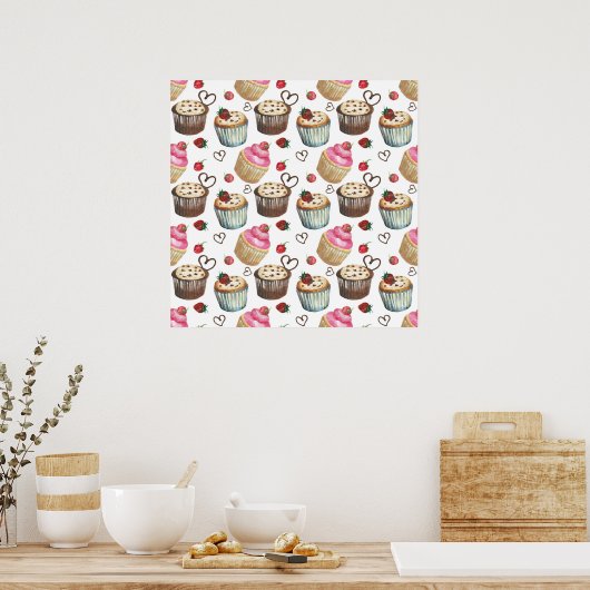 Waterverf cupcakes poster (Keuken)