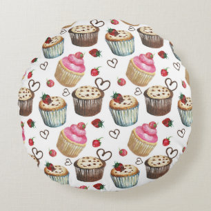 Waterverf cupcakes rond kussen