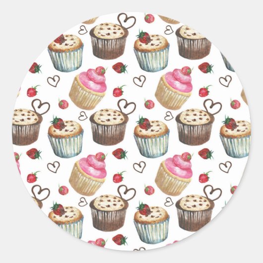 Waterverf cupcakes ronde sticker (Voorkant)