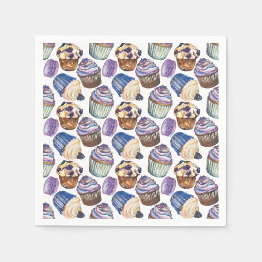 Waterverf cupcakes servetten (Voorkant)