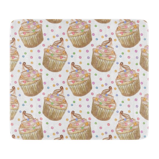 Waterverf cupcakes snijplank (Voorkant)