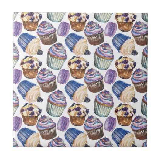 Waterverf cupcakes tegeltje (Voorkant)