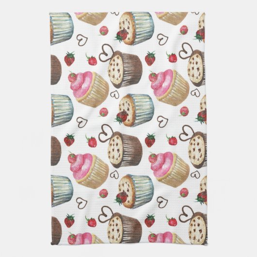 Waterverf cupcakes theedoek (Verticaal)