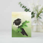 Waterverf curieuze Magpie Garden Bird Wildife Art Briefkaart (Staand voorkant)