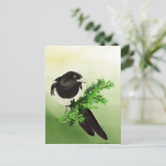 Waterverf curieuze Magpie Garden Bird Wildife Art Briefkaart (Staand voorkant)