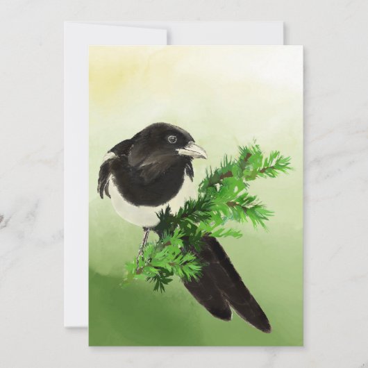 Waterverf curieuze Magpie Garden Bird Wildife Art Kaart (Voorkant)