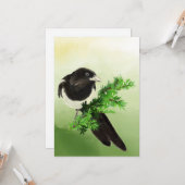 Waterverf curieuze Magpie Garden Bird Wildife Art Kaart (Voorkant / Achterkant in situ)