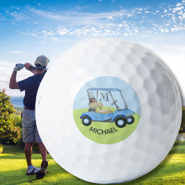 Waterverf Custom Blauwe Winkelwagen Monogram Naam Golfballen